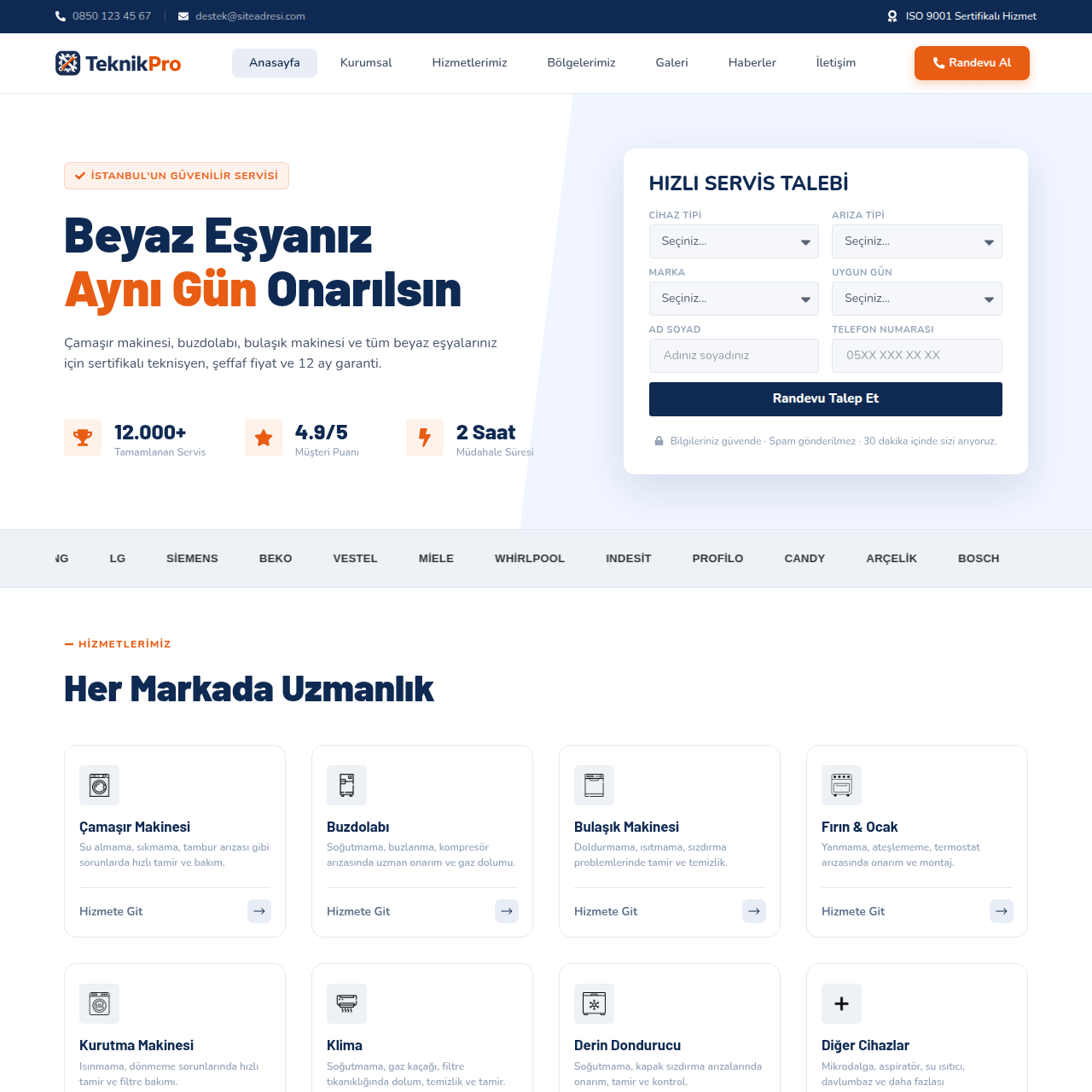 Beyaz Esya Teknik Servisi Tema Ekran Görüntüsü